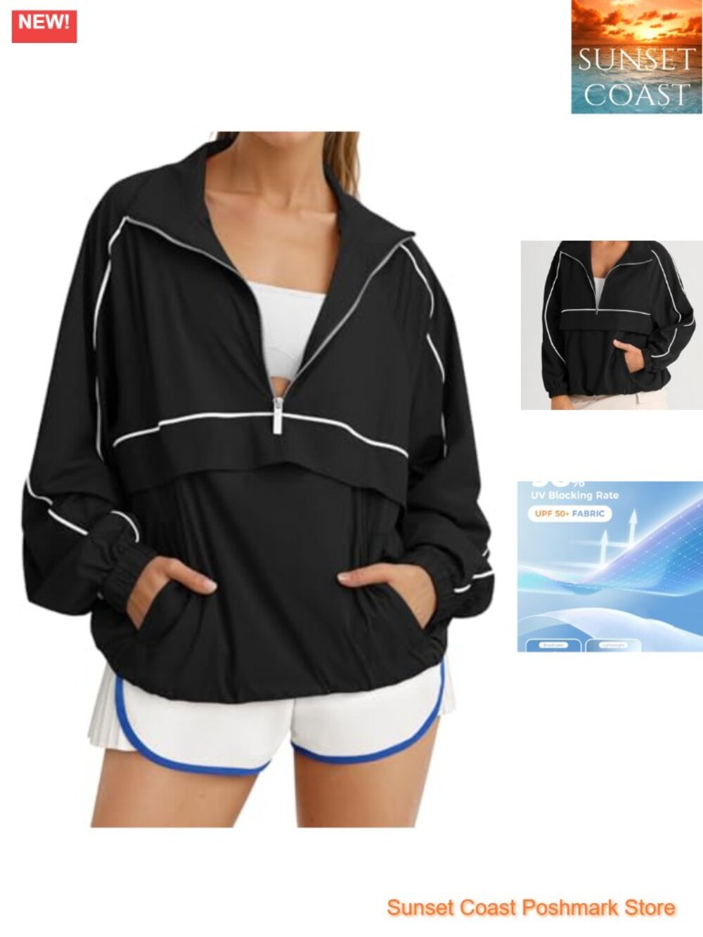 Quarter Zip Pullover Women UPF 50+ Lightweight Windbreaker Running Hiking